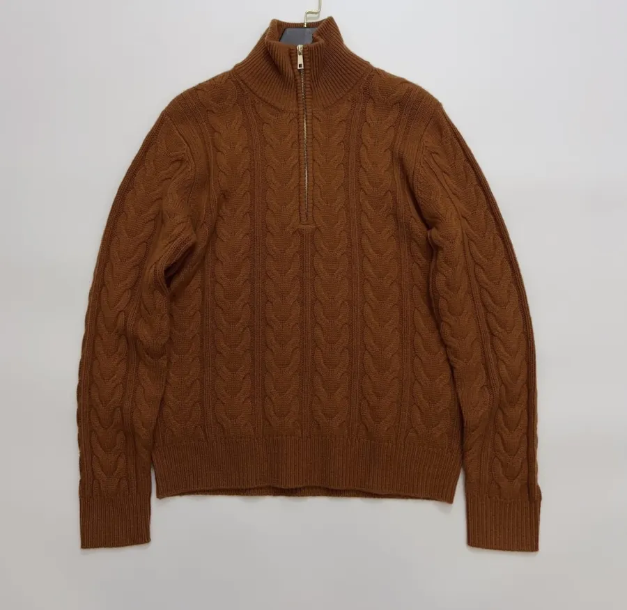 Cashmere Stand-Collar Long-Sleeve Knit Top in Rust, product view 01