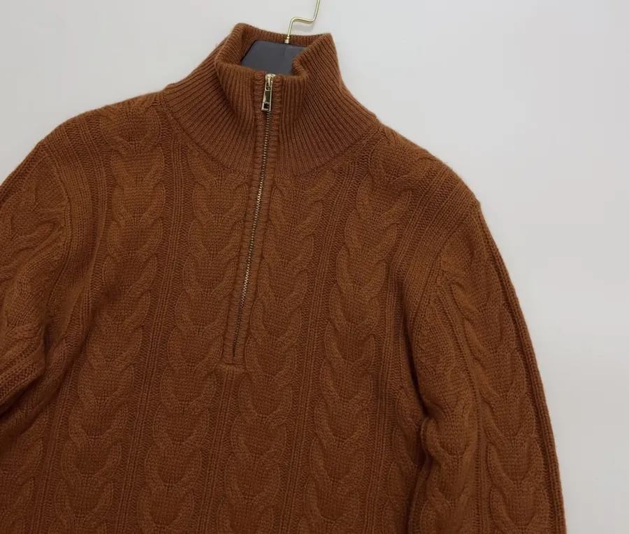 Cashmere Stand-Collar Long-Sleeve Knit Top in Rust, product view 02