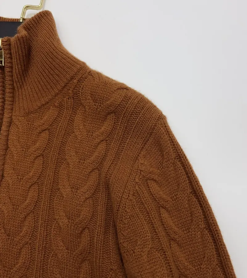 Cashmere Stand-Collar Long-Sleeve Knit Top in Rust, product view 03
