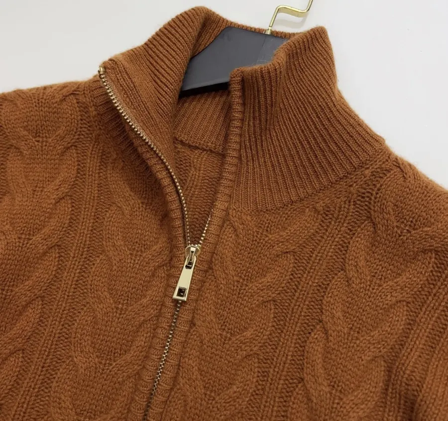 Cashmere Stand-Collar Long-Sleeve Knit Top in Rust, product view 04