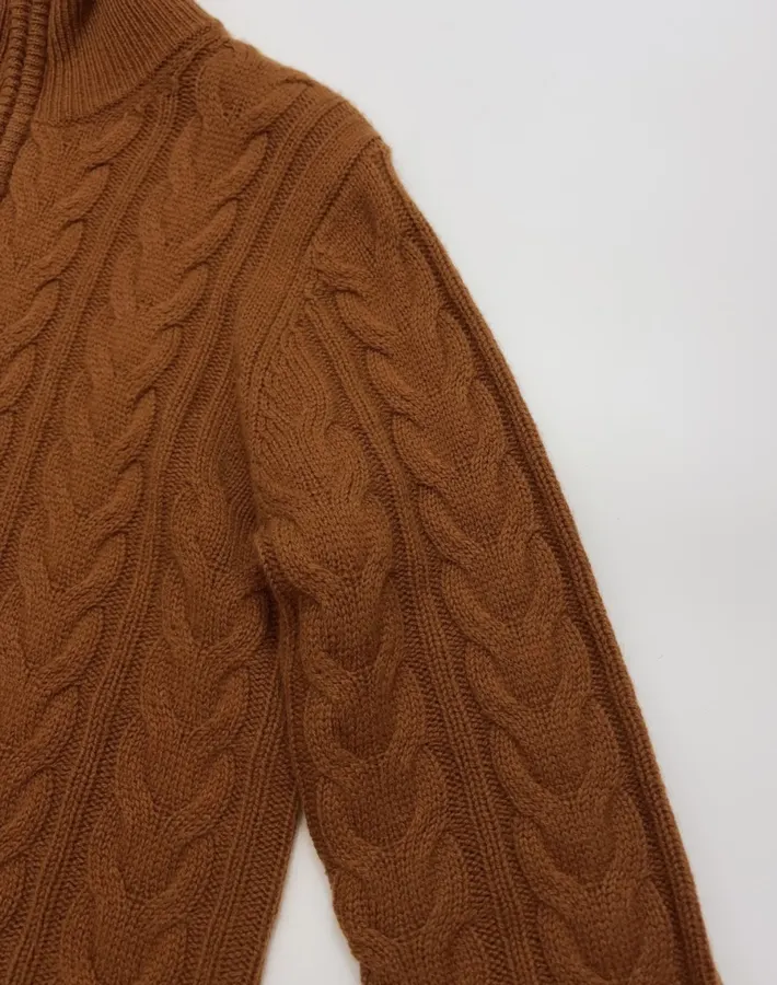 Cashmere Stand-Collar Long-Sleeve Knit Top in Rust, product view 05