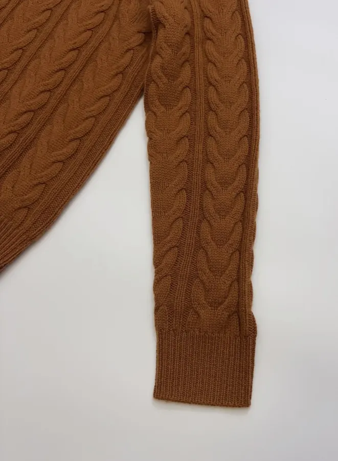 Cashmere Stand-Collar Long-Sleeve Knit Top in Rust, product view 06