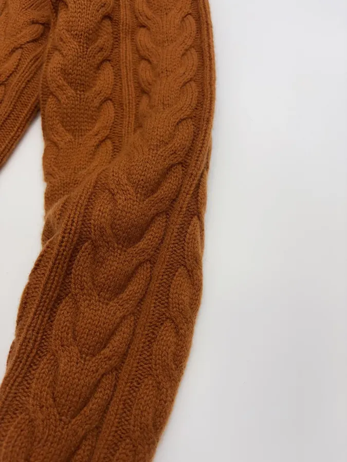 Cashmere Stand-Collar Long-Sleeve Knit Top in Rust, product view 07