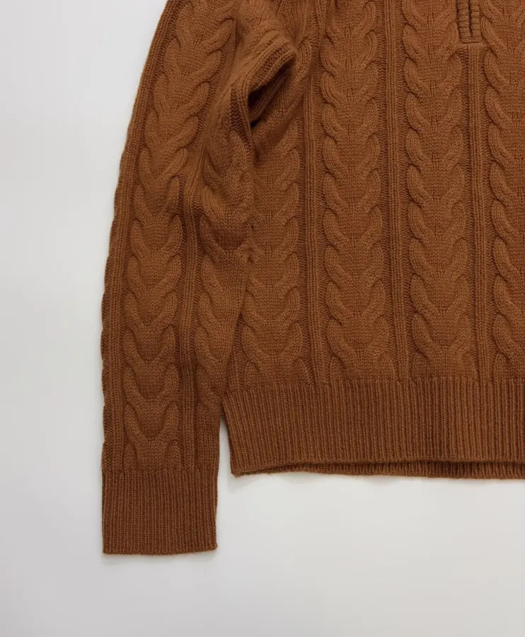 Cashmere Stand-Collar Long-Sleeve Knit Top in Rust, product view 09