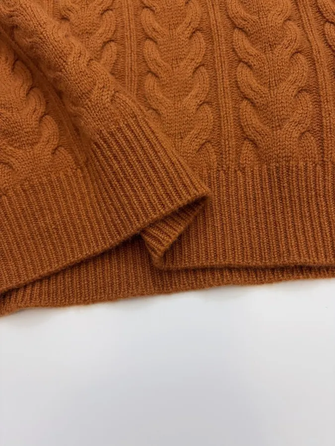 Cashmere Stand-Collar Long-Sleeve Knit Top in Rust, product view 10
