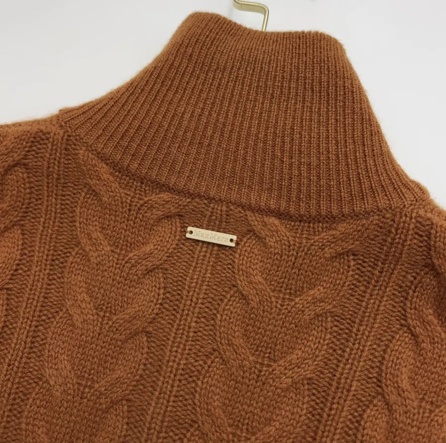 Cashmere Stand-Collar Long-Sleeve Knit Top in Rust, product view 14
