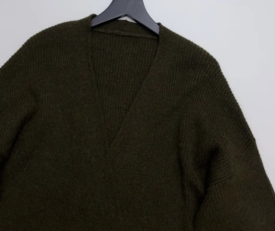 Dark Olive Tie-Waist Wrap Knit Cardigan in Olive Green, product view 02