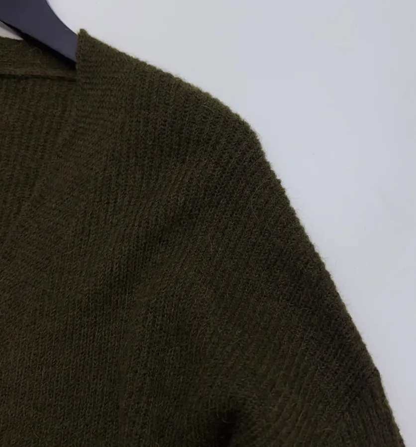Dark Olive Tie-Waist Wrap Knit Cardigan in Olive Green, product view 03