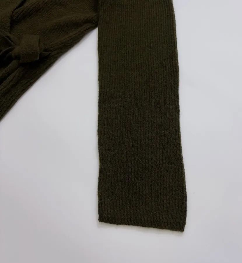 Dark Olive Tie-Waist Wrap Knit Cardigan in Olive Green, product view 05