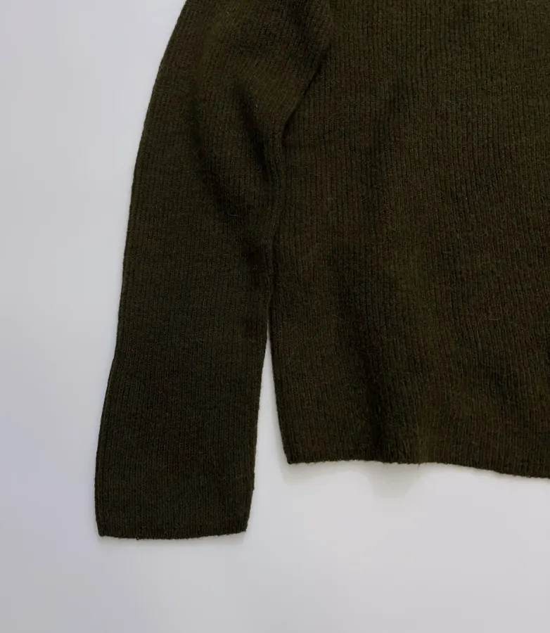 Dark Olive Tie-Waist Wrap Knit Cardigan in Olive Green, product view 08