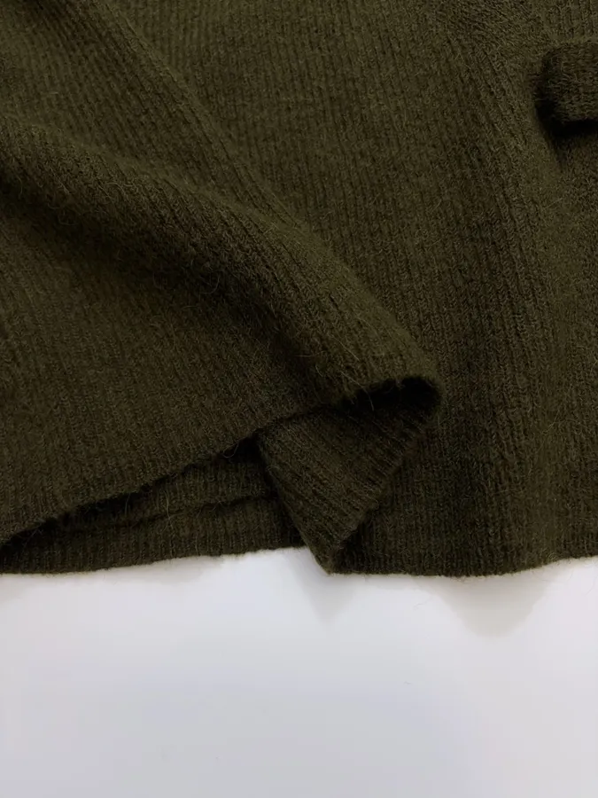 Dark Olive Tie-Waist Wrap Knit Cardigan in Olive Green, product view 09