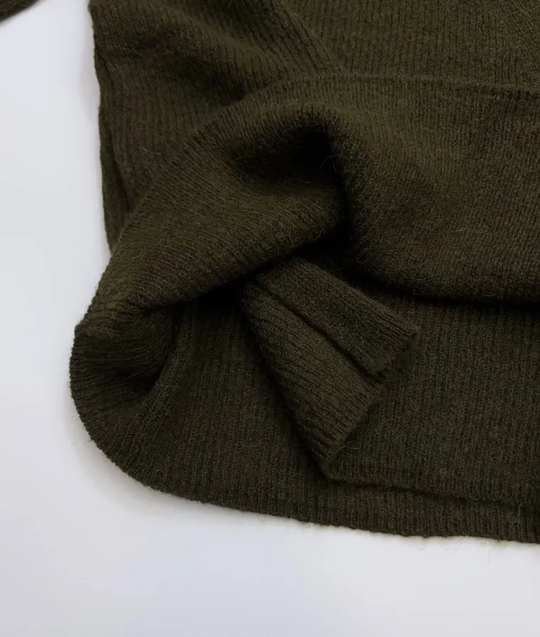 Dark Olive Tie-Waist Wrap Knit Cardigan in Olive Green, product view 10