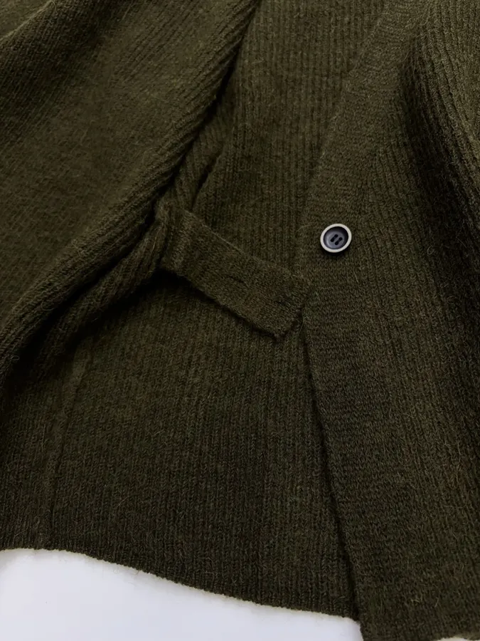 Dark Olive Tie-Waist Wrap Knit Cardigan in Olive Green, product view 13