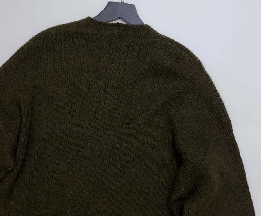 Dark Olive Tie-Waist Wrap Knit Cardigan in Olive Green, product view 15