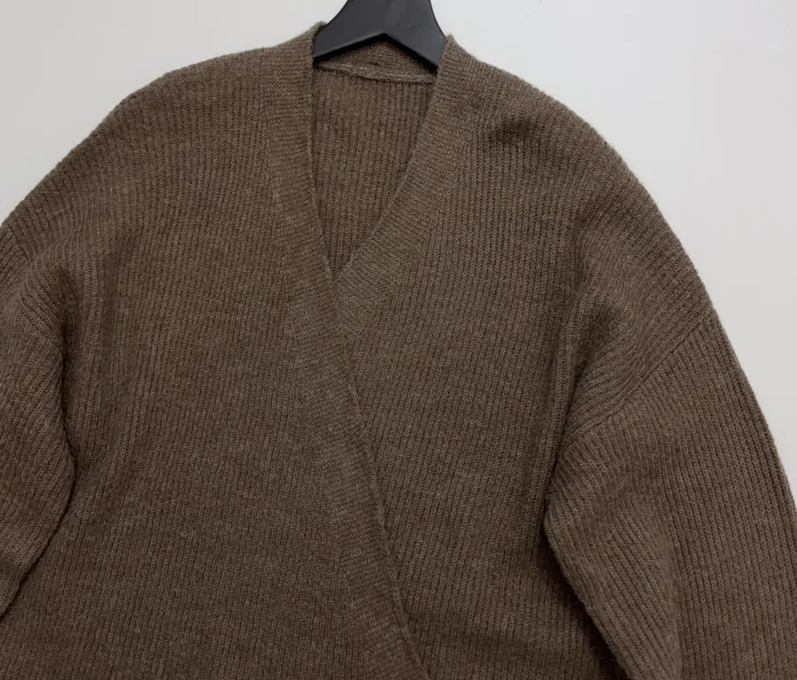 Brown Tie-Waist Wrap Knit Cardigan in Brown, product view 02