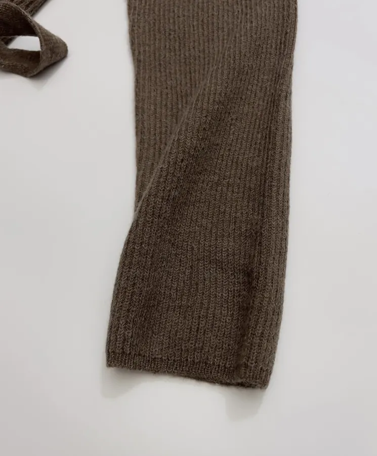 Brown Tie-Waist Wrap Knit Cardigan in Brown, product view 06