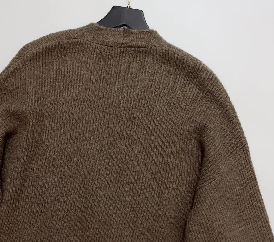 Brown Tie-Waist Wrap Knit Cardigan in Brown, product view 16