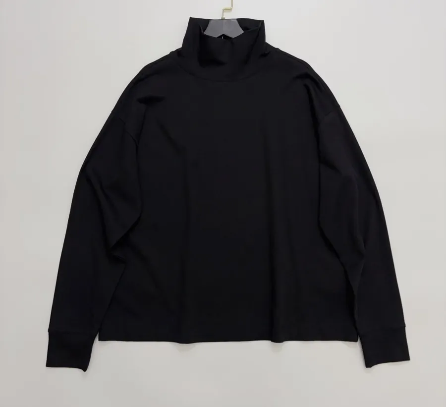 Black Relaxed High-Neck Long-Sleeve Top in Black, product view 01