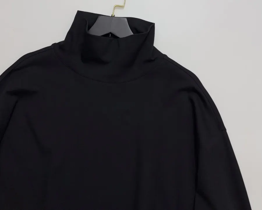 Black Relaxed High-Neck Long-Sleeve Top in Black, product view 02