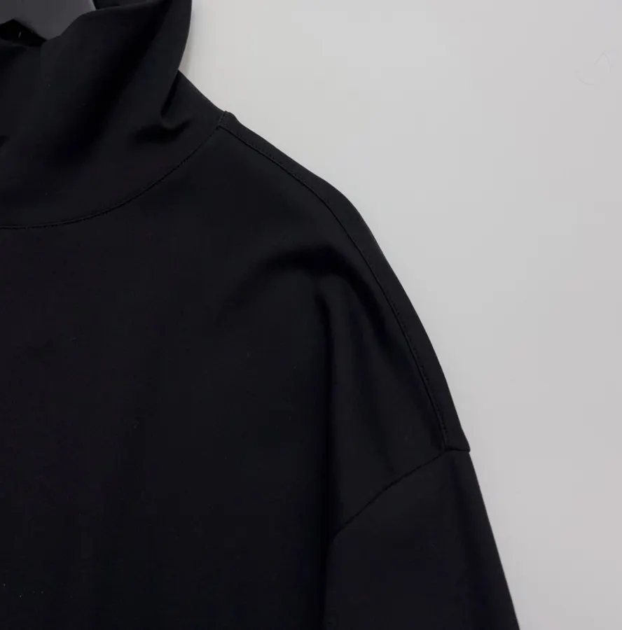 Black Relaxed High-Neck Long-Sleeve Top in Black, product view 03