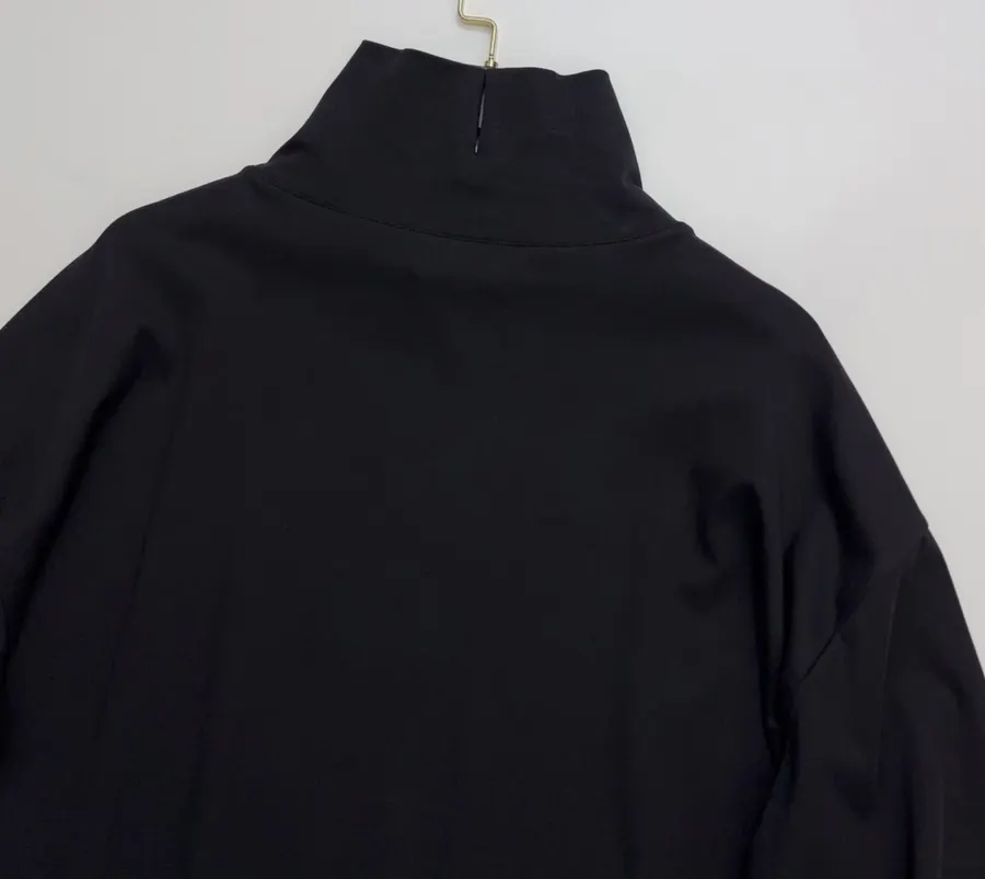 Black Relaxed High-Neck Long-Sleeve Top in Black, product view 10
