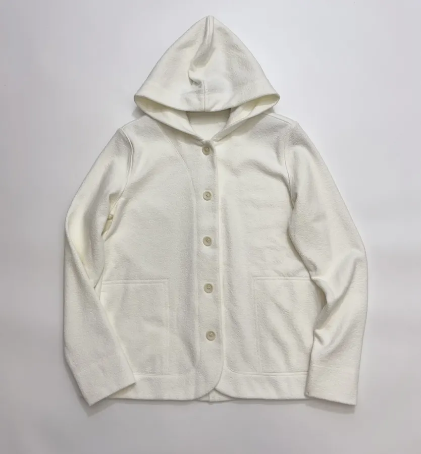 Ivory Hooded Button-Front Jacket in Off-White, product view 01