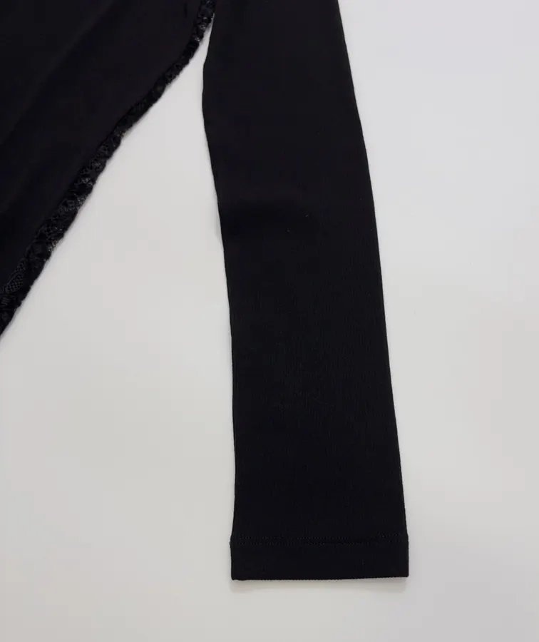 Black Lace-Panel Crew-Neck Cardigan in Black, product view 04