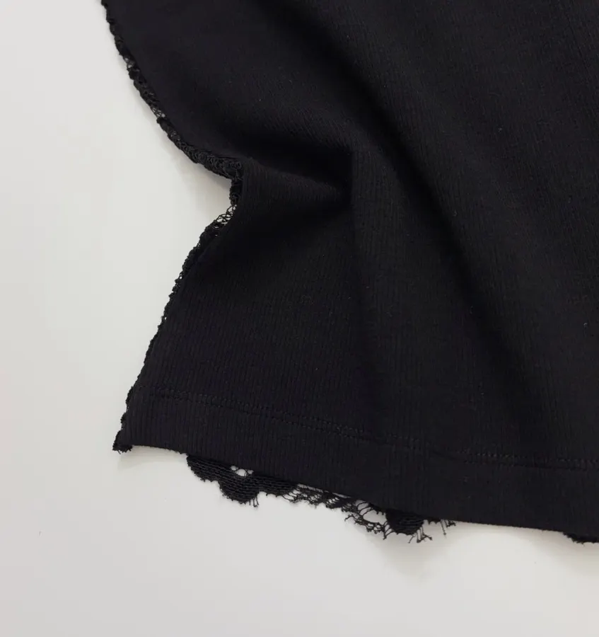 Black Lace-Panel Crew-Neck Cardigan in Black, product view 07