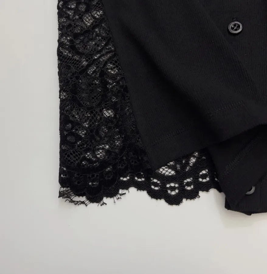 Black Lace-Panel Crew-Neck Cardigan in Black, product view 08