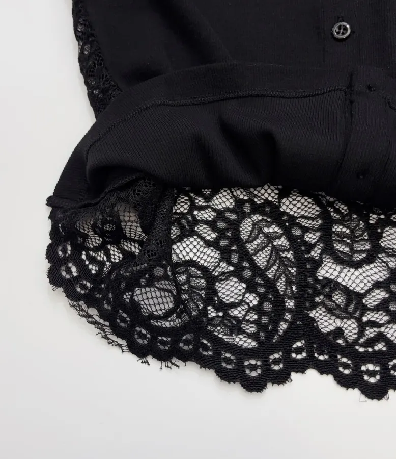 Black Lace-Panel Crew-Neck Cardigan in Black, product view 09