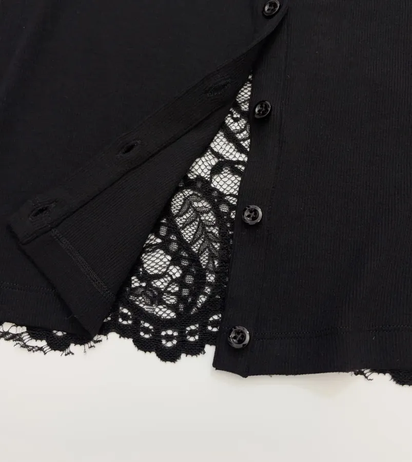 Black Lace-Panel Crew-Neck Cardigan in Black, product view 10