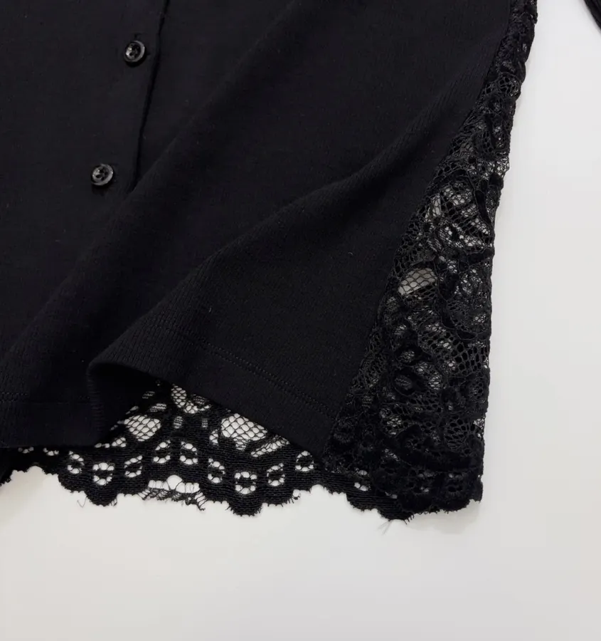 Black Lace-Panel Crew-Neck Cardigan in Black, product view 11