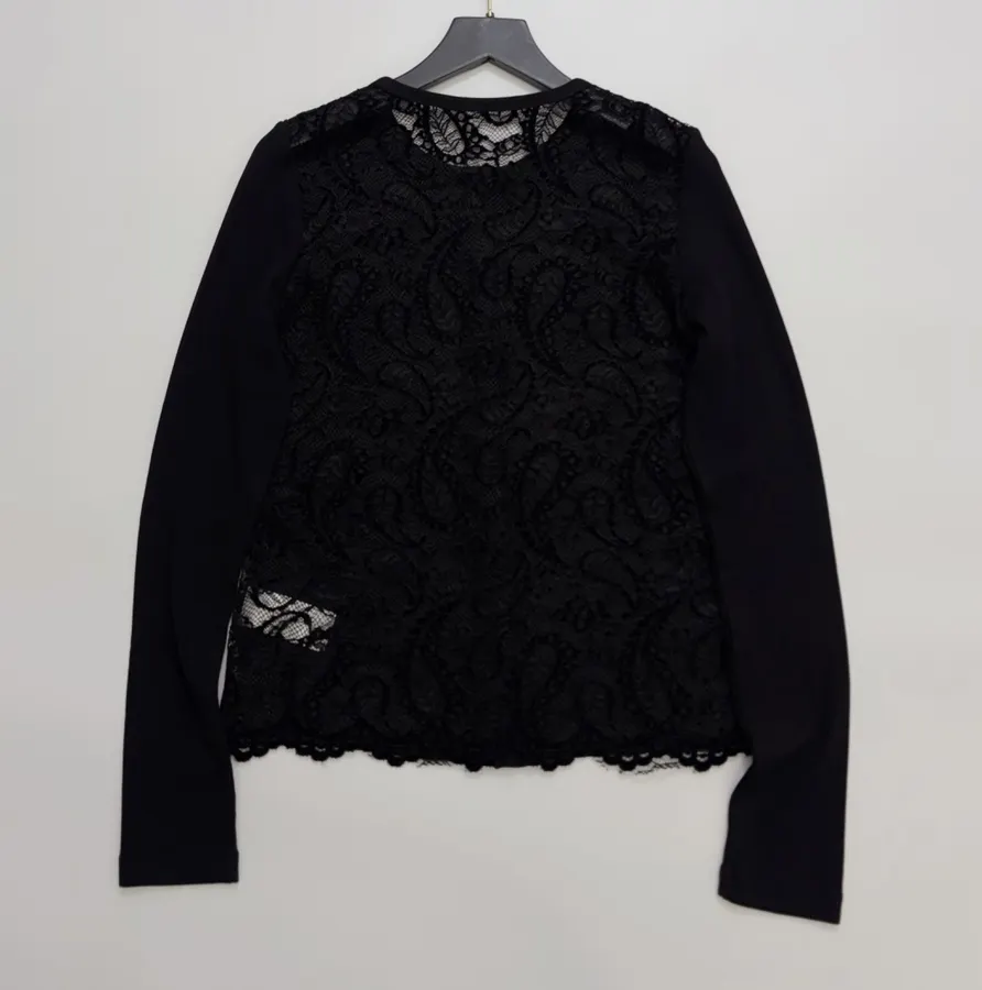 Black Lace-Panel Crew-Neck Cardigan in Black, product view 12