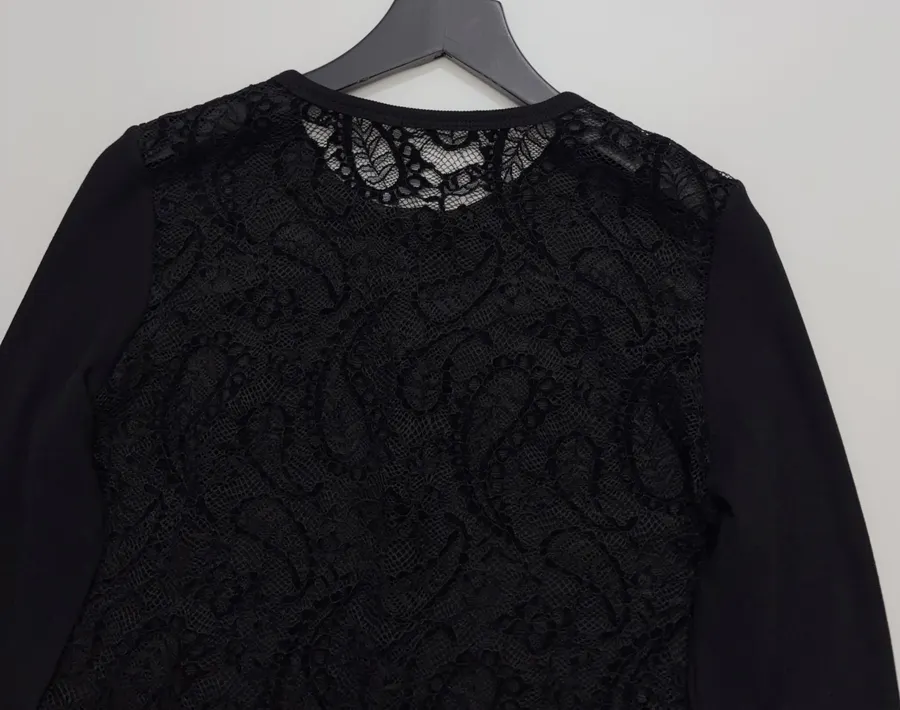 Black Lace-Panel Crew-Neck Cardigan in Black, product view 13