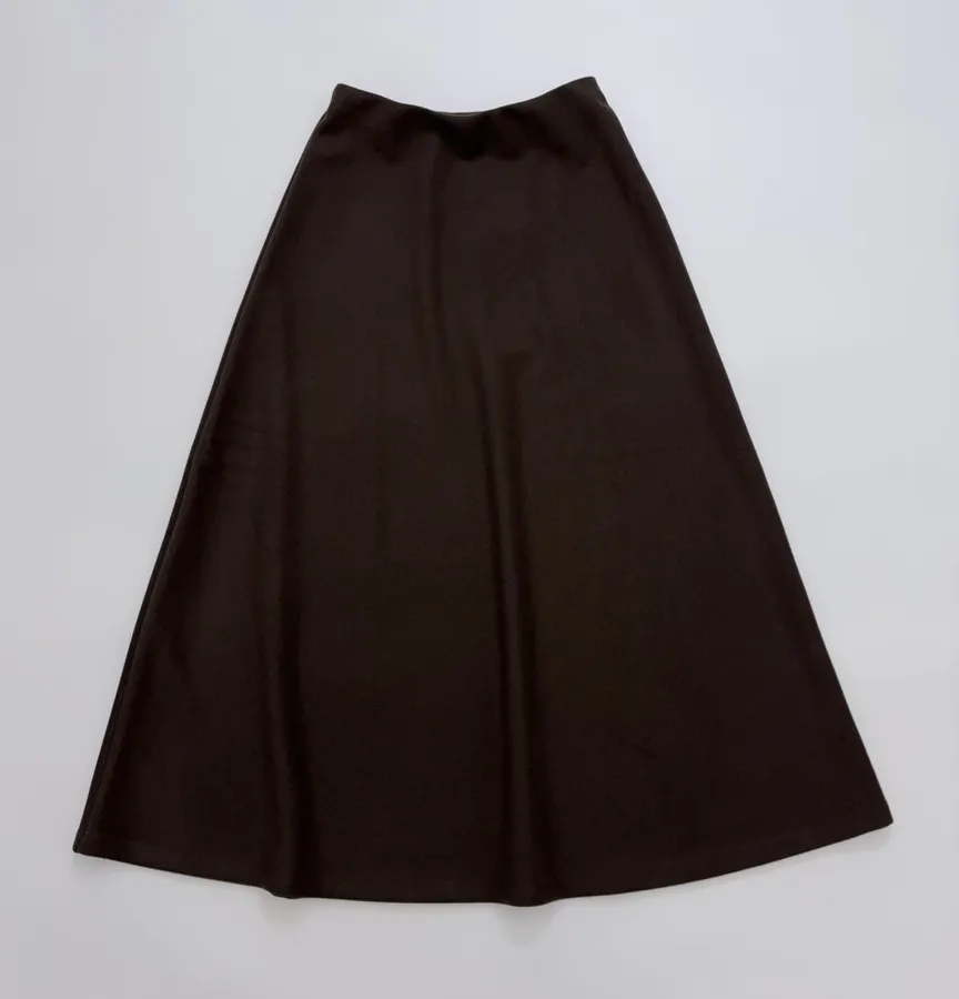 Dark Brown High-Waist A-Line Midi Skirt in Dark Brown, product view 01