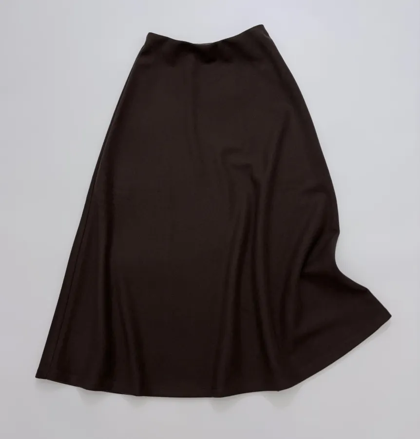 Dark Brown High-Waist A-Line Midi Skirt in Dark Brown, product view 02