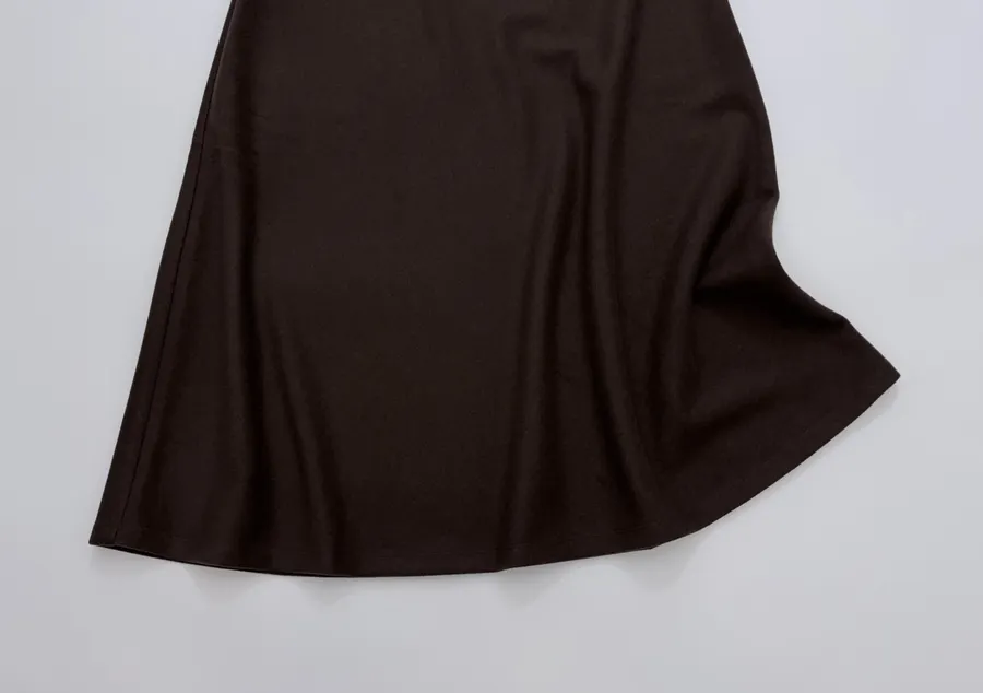Dark Brown High-Waist A-Line Midi Skirt in Dark Brown, product view 07