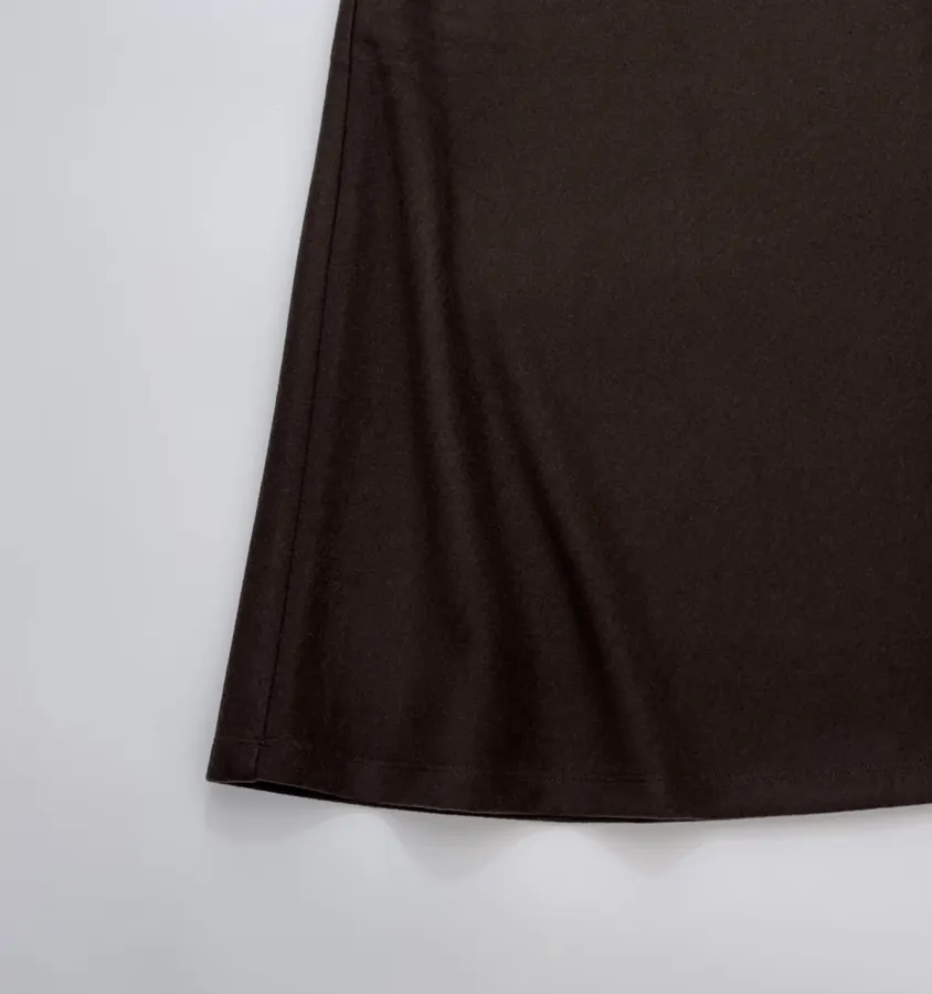 Dark Brown High-Waist A-Line Midi Skirt in Dark Brown, product view 08