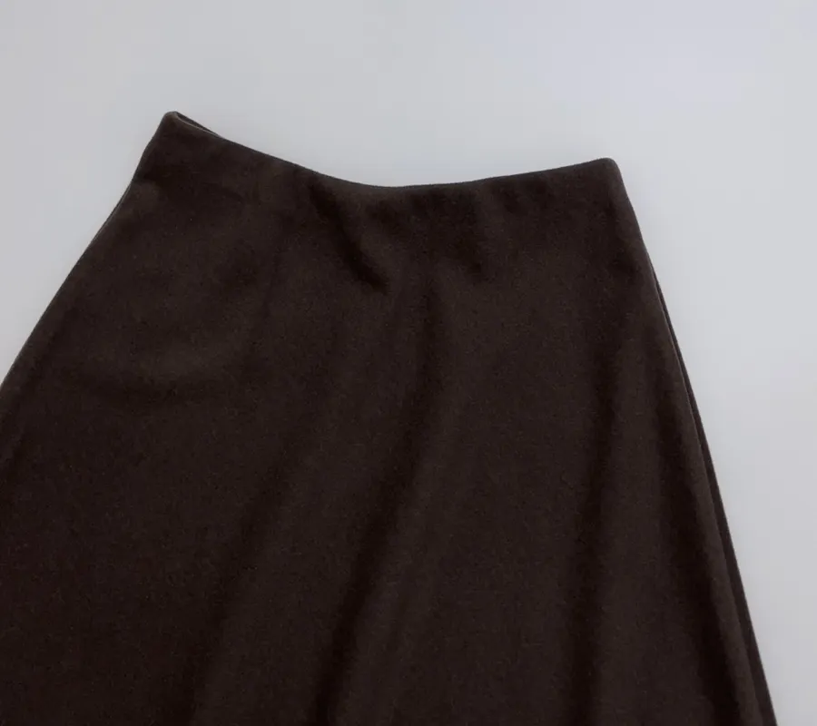 Dark Brown High-Waist A-Line Midi Skirt in Dark Brown, product view 15