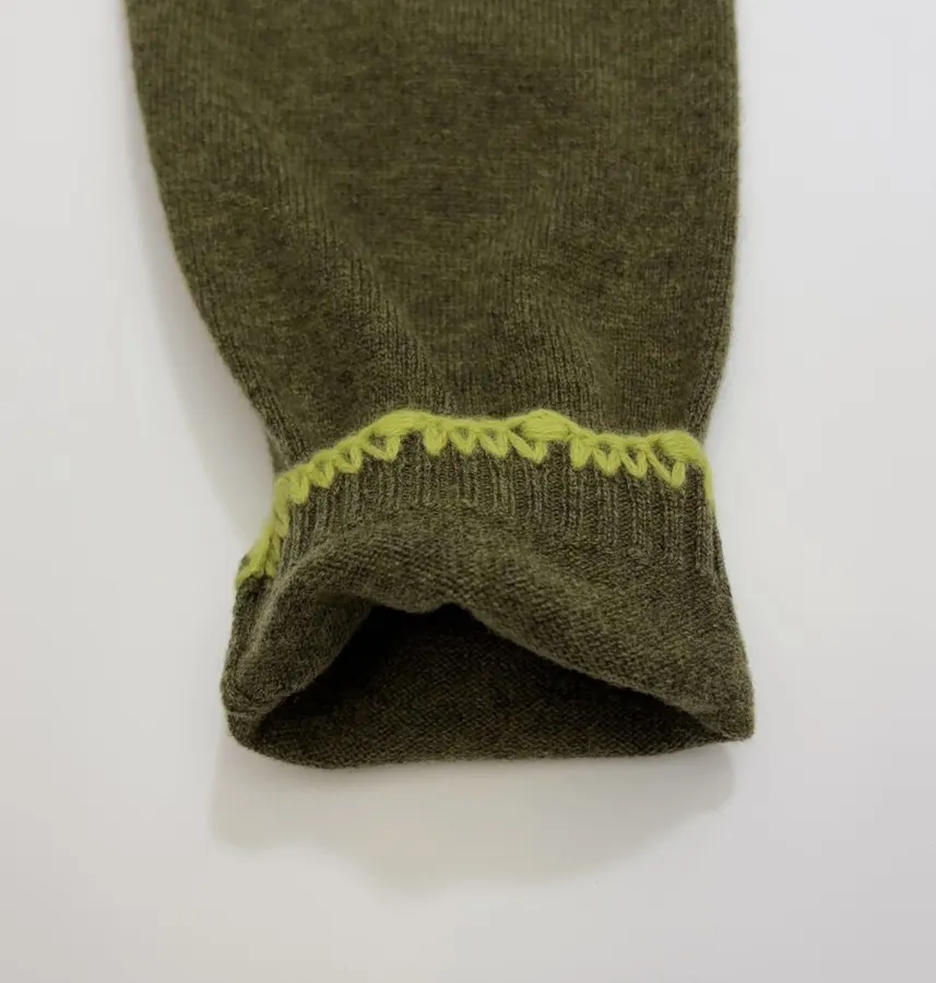 Jacquard Embroidered Contrast-Trim Cardigan in Olive Green, product view 08