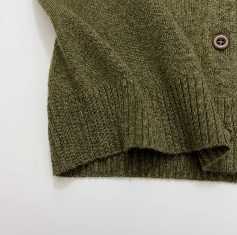 Jacquard Embroidered Contrast-Trim Cardigan in Olive Green, product view 10