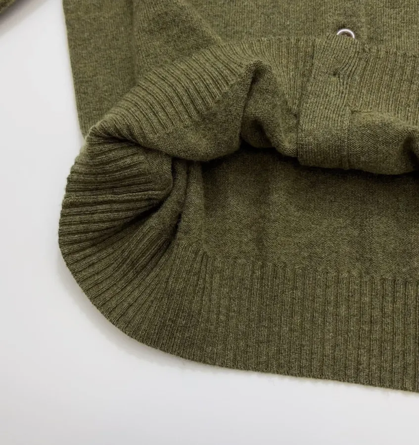 Jacquard Embroidered Contrast-Trim Cardigan in Olive Green, product view 11