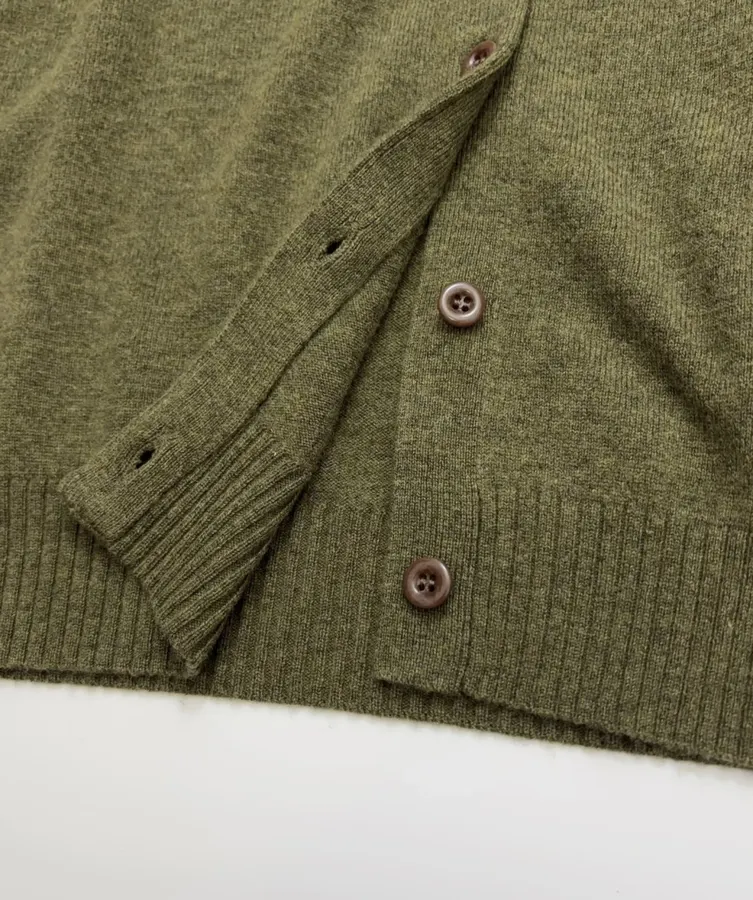 Jacquard Embroidered Contrast-Trim Cardigan in Olive Green, product view 12