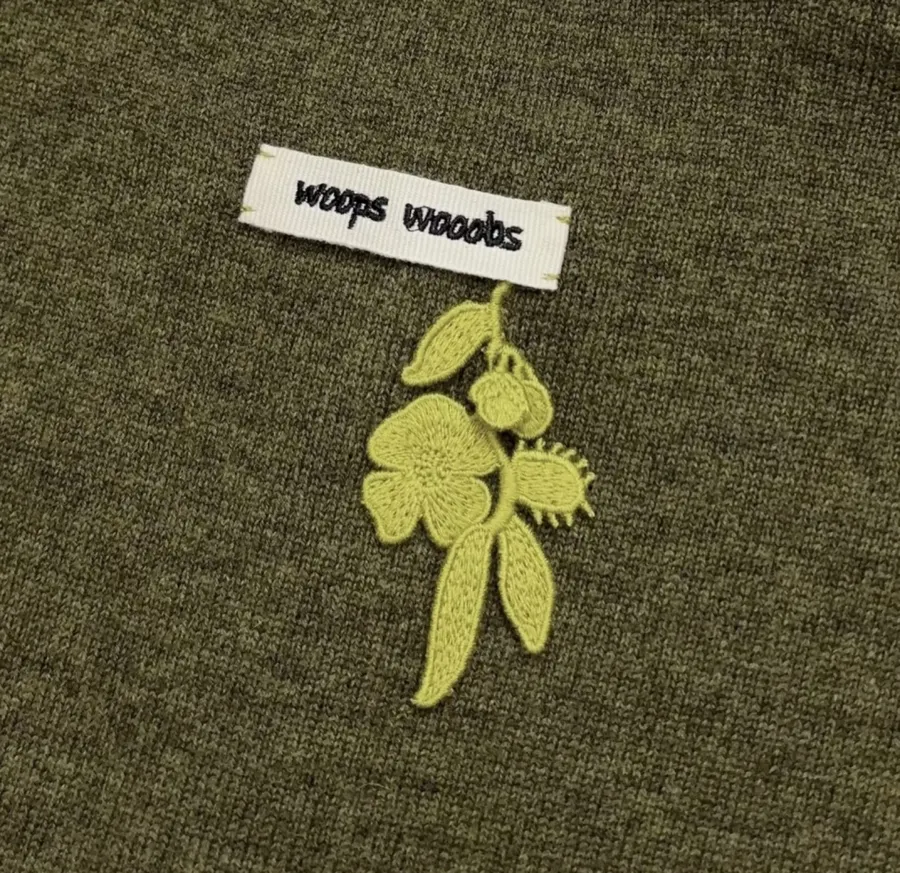 Jacquard Embroidered Contrast-Trim Cardigan in Olive Green, product view 15