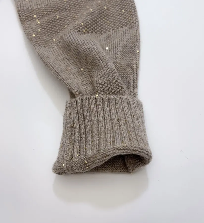 Sequined Cashmere-Wool Stand-Collar Zip-Up Knitted Cardigan in Taupe, product view 08