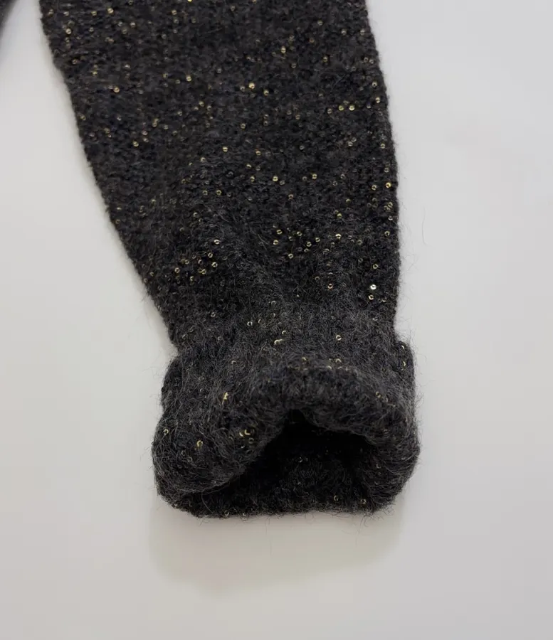 Loose V-Neck Wool-Mohair Knitted Top in Charcoal Mélange, product view 07