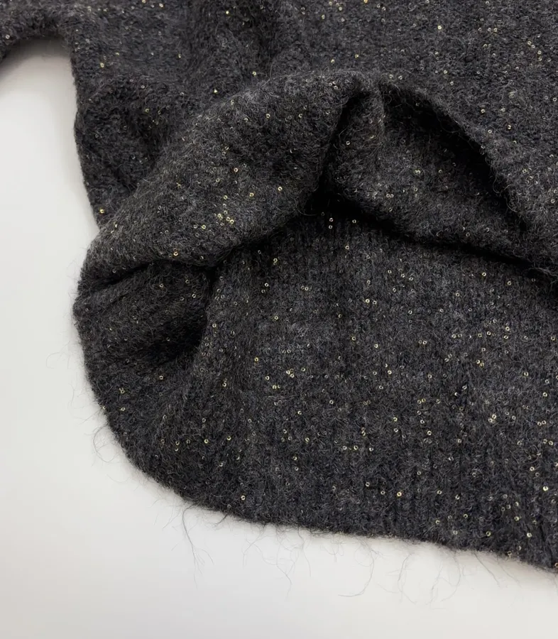 Loose V-Neck Wool-Mohair Knitted Top in Charcoal Mélange, product view 11