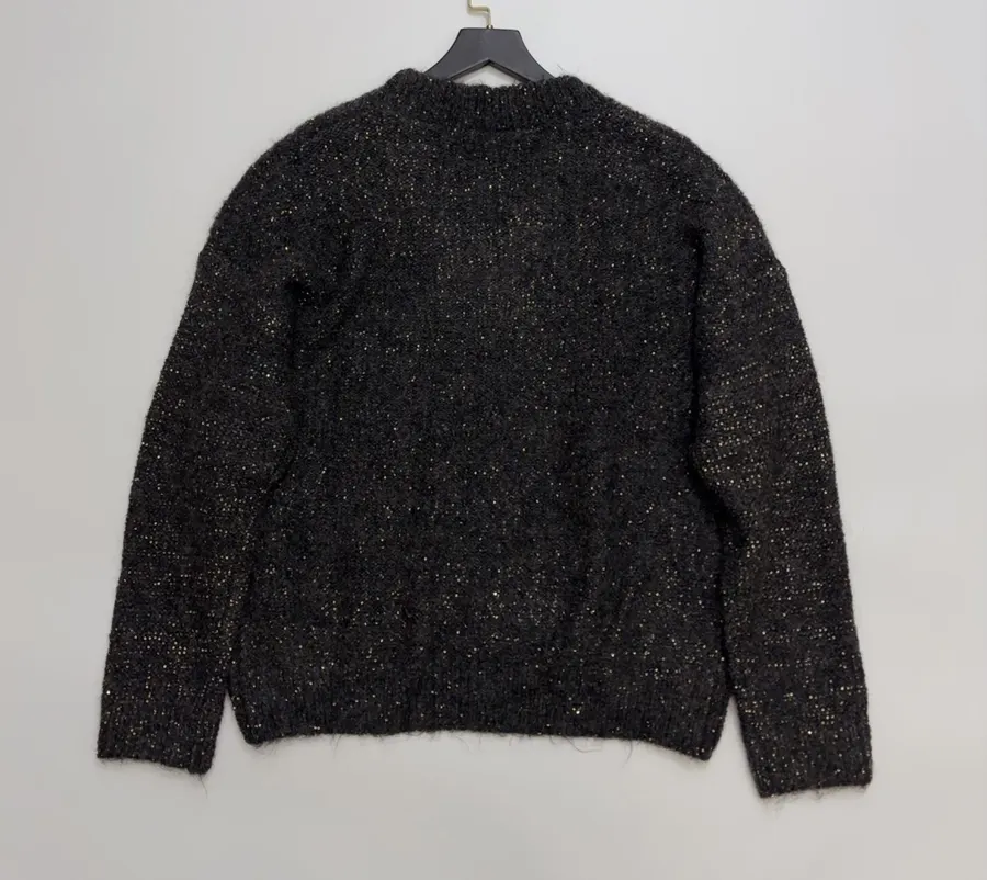 Loose V-Neck Wool-Mohair Knitted Top in Charcoal Mélange, product view 12