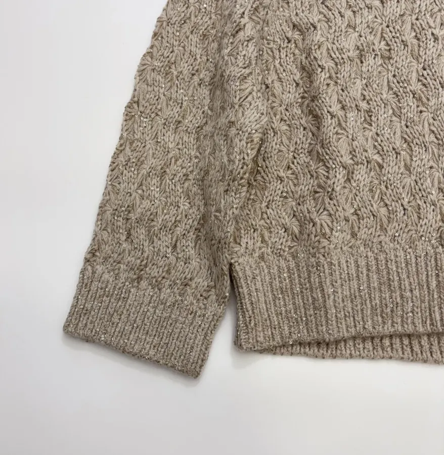 Wool-Cashmere Blend Knitted Top in Beige, product view 08