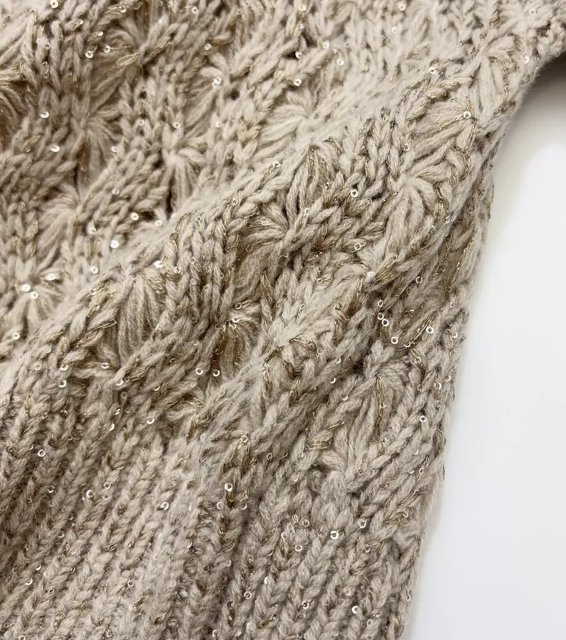 Wool-Cashmere Blend Knitted Top in Beige, product view 12